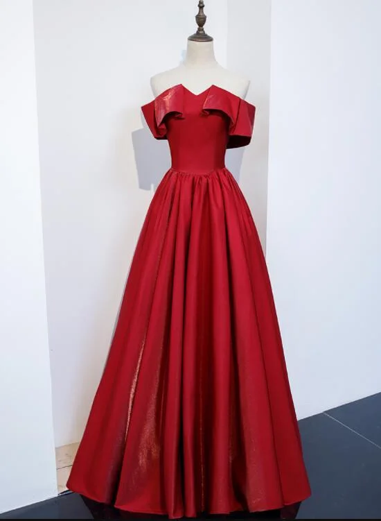 Elegant Clothing For Women Flash Sale Red Satin Long Party Dress, A-Line Formal Dress 2021, Evening prom Dress   cg12333