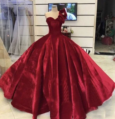 Women's Chic Outerwear Attire Charming One Shoulder Red Formal Ball Gown Prom Dress, Evening Dress   cg10551