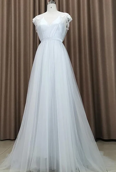 Women's High-Fashion Garments Beautiful Light Grey Tulle Long Party Dress, Light Grey Evening prom  Gown  cg9577