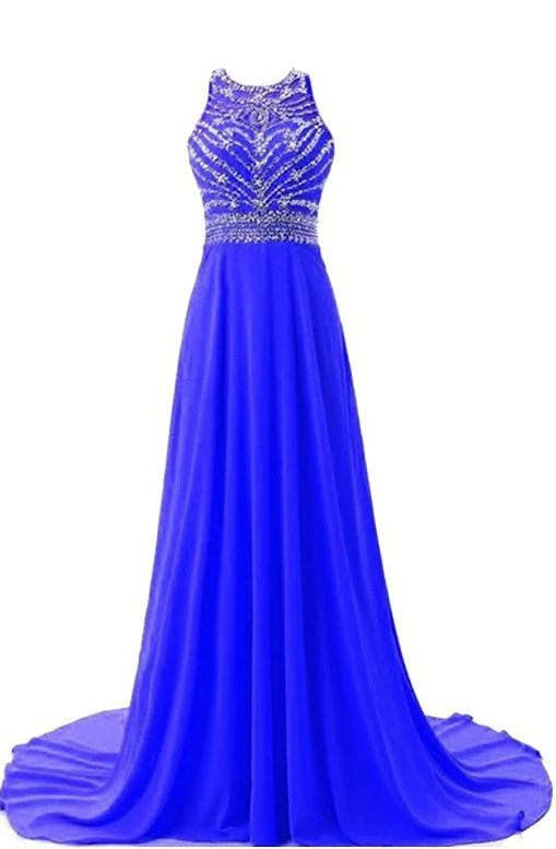 Women's Clothing Outfit Set royal blue Ball Gown Chiffon Beaded Prom Formal Dresses  cg6336