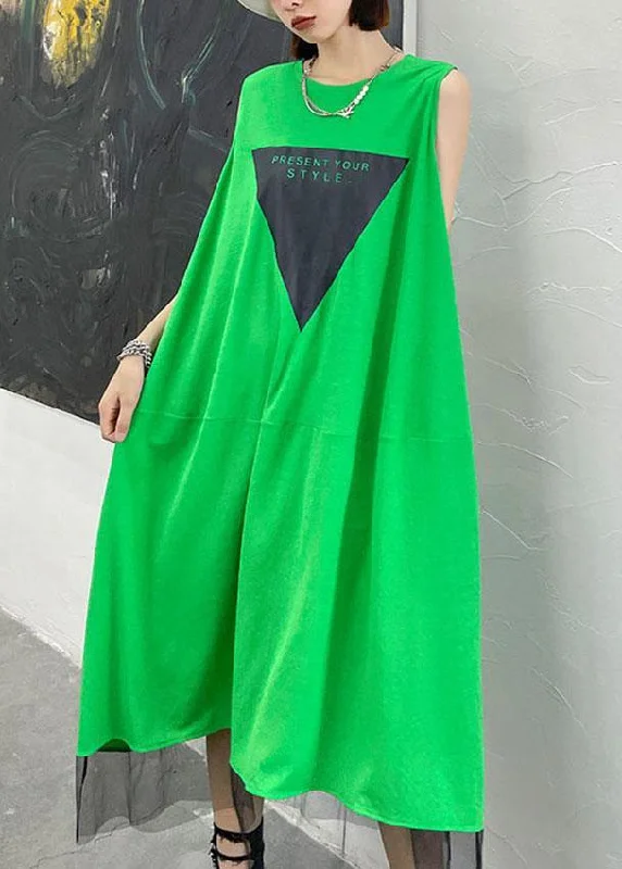 Women's Clothing For Casual Outings Limited - Edition Drops Casual Green Patchwork Tulle Sleeveless Summer Dress