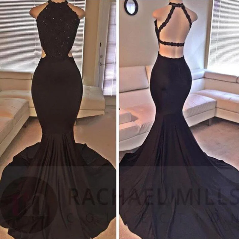 Women's Work Outfit For The Office Classic Charm Fashion halter Black Dress Party Evening Long Formal Prom Gown Sexy Backless