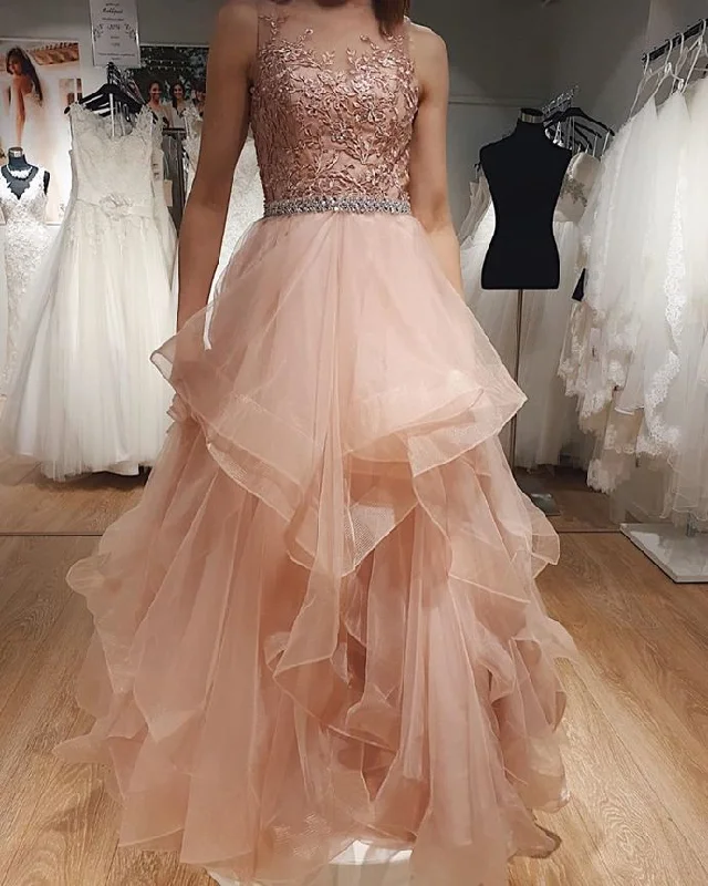 Women's Workout Garments Charming Prom Dress,Tulle Prom Gown,A-Line Evening Dress,Appliques Prom Gown   cg9443