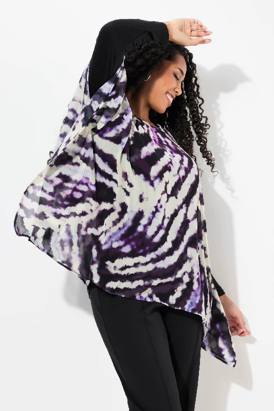 Women's Seasonal Garments Fashion-Forward Style Ulla Popken Tie-Dye Blouse With Long Sleeves in Purple