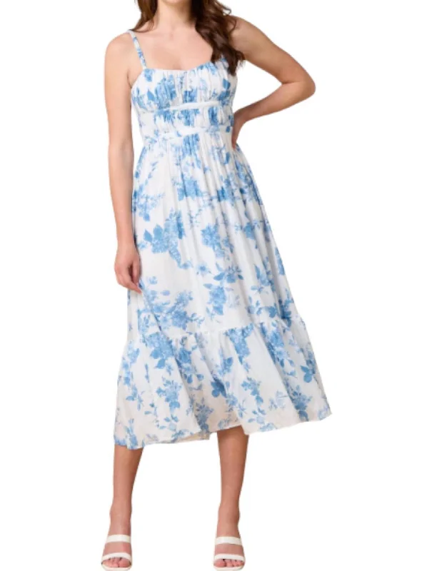 Casual Attire For Women Clearance Event Sweetheart Pleated Floral Midi Dress In Blue