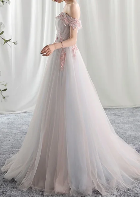 Classic Clothes For Women Beautiful Light Pink Tulle Party prom Gown, Off Shoulder Evening Dress  cg7806