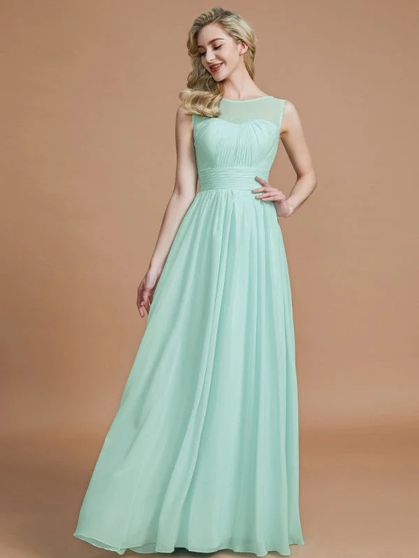 Women's Clothing For Special Occasions Y2K Nostalgic Fashion Look A-Line/Princess Scoop Sleeveless Floor-Length Chiffon Bridesmaid Dresses