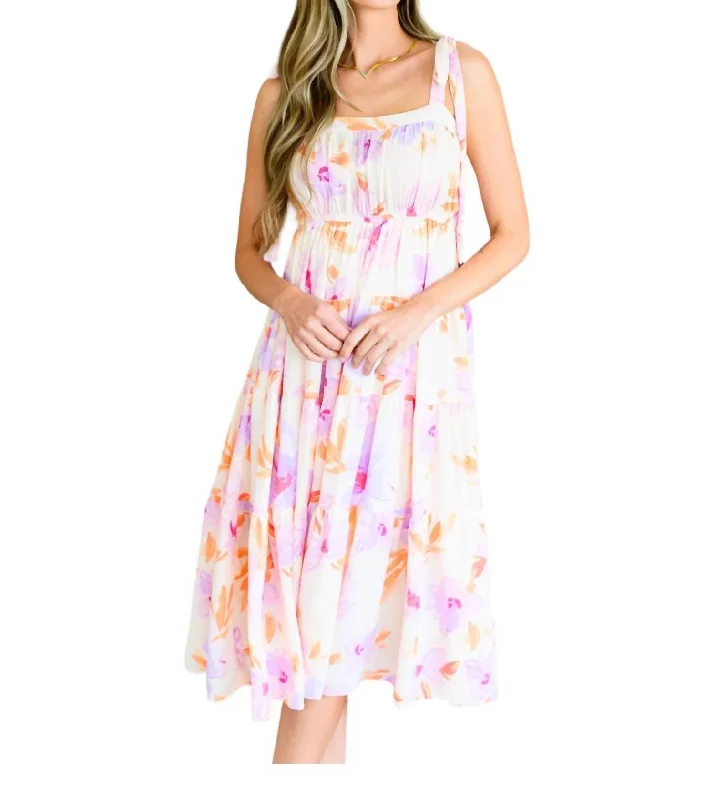 Casual Attire For Women Limited Quantities Pastel Petals Floral Midi Dress In Multi Color