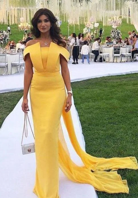 Women's Everyday Attire Fashion Yellow Mermaid Evening Dresses New Off shoulder prom gown cg5270