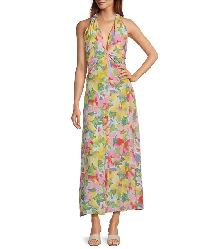 Women's Date Night Outfit Final Clearance Michaela Halter Dress In Multi Floral