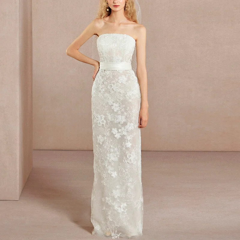 Women's Athletic Outfit Dreamy Aesthetic Strapless Sheath & Column All-over Lace Wedding Dress