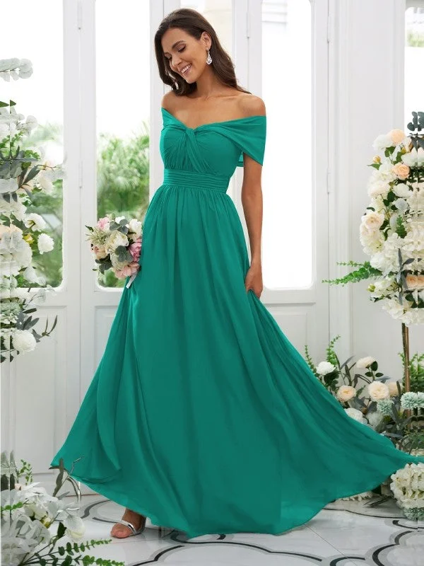 Women's Fashionable Attire For Work Huge Savings on Parisian Styles A-Line/Princess Chiffon Ruched Off-the-Shoulder Sleeveless Floor-Length Bridesmaid Dresses