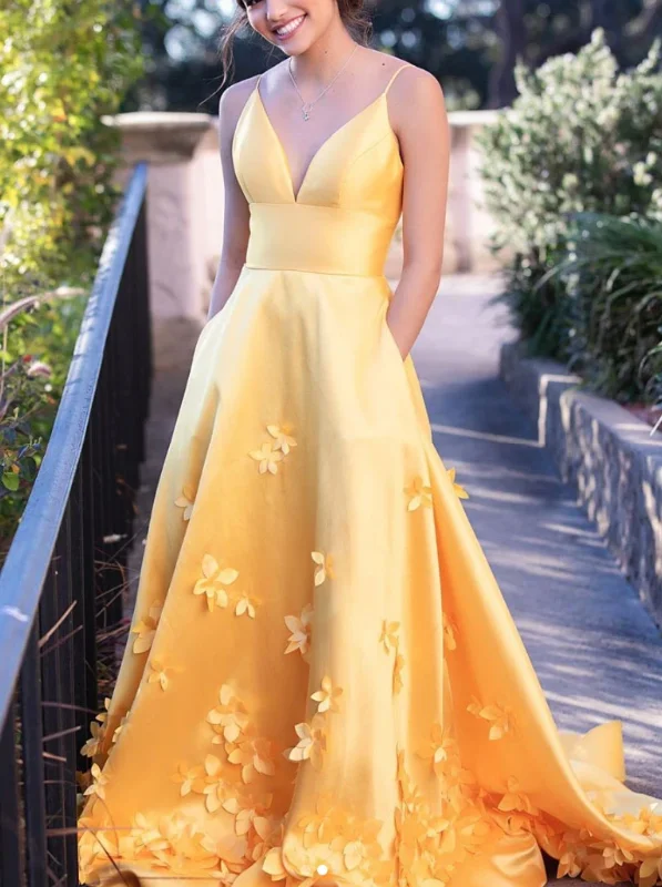 Women's Stylish Casual Garments Alluring Design Yellow satin long prom dress yellow evening dress  cg7825