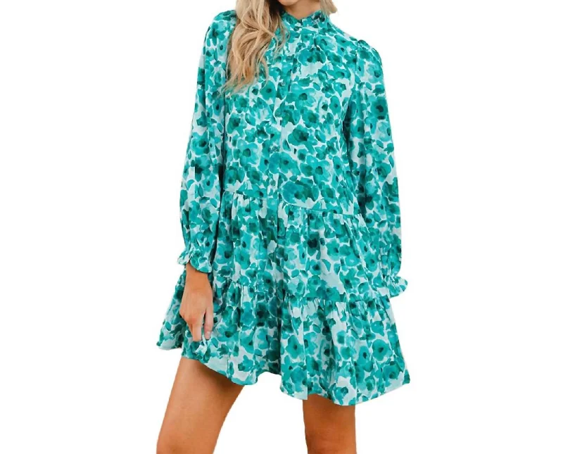 Women's Plus-Size Casual Outfit Great Deals on Ethnic Cultural Wear Floral Ruffle Long Sleeve Dress In Green