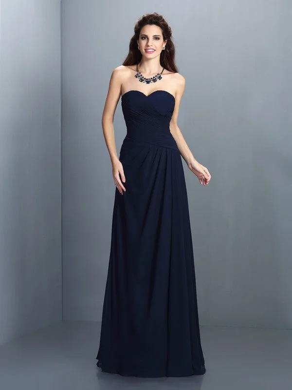 Women's Evening Clothes Winter Warm - Up Sale A-Line/Princess Sweetheart Pleats Sleeveless Long Chiffon Bridesmaid Dresses