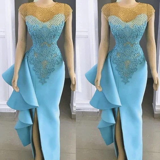 Women's Casual Wear Clothes mermaid evening dresses long blue lace applique beads elegant evening gown robe de soiree,prom dress  cg8213