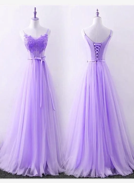 Women's Outerwear Garments Lavender Tulle Straps Long Party Gown, Charming Formal prom Dress 2019 cg4818