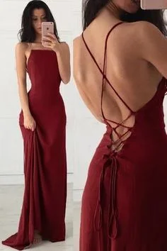 Women's Work Outfit For The Office Spaghetti Straps Burgundy Sleeveless Formal Gown,Cheap Long Evening Dresses  cg6029