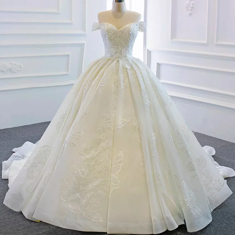 Women's Clothes And Garments Soft Textures Off the Shoulder Puffy Ball Gown Wedding Dress with Ruch