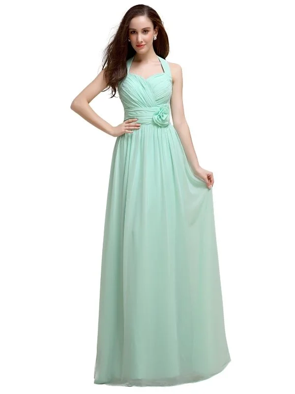 Women's Resort Apparel Buy More, Save More Pretty A-line Chiffon Hatler Floor-Length Long Bridesmaid Dresses