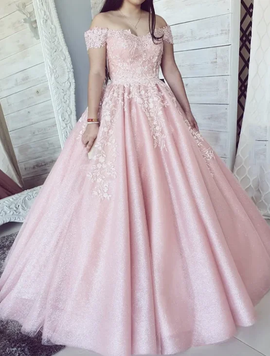 Women's Floral Print Outfit Pink tulle lace ball gown dress prom evening dress   cg11016