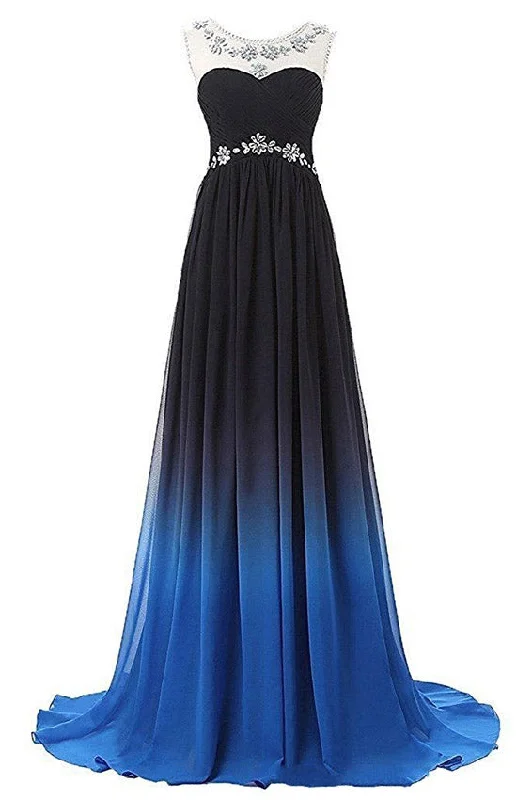 Women's Trendy Attire Score Big on Glamorous Red - Carpet Styles Ombre Sleeveless Sweep Train Ruched Chiffon Prom Dresses with Beading N671