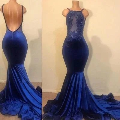 Classic Women's Apparel Backless Mermaid Navy Formal prom Gown   cg8664