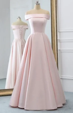 Women's Work Outfit For The Office Feminine Flow Pink Satin Long Evening Dress With Pockets, Pink Prom Gowns cg1225