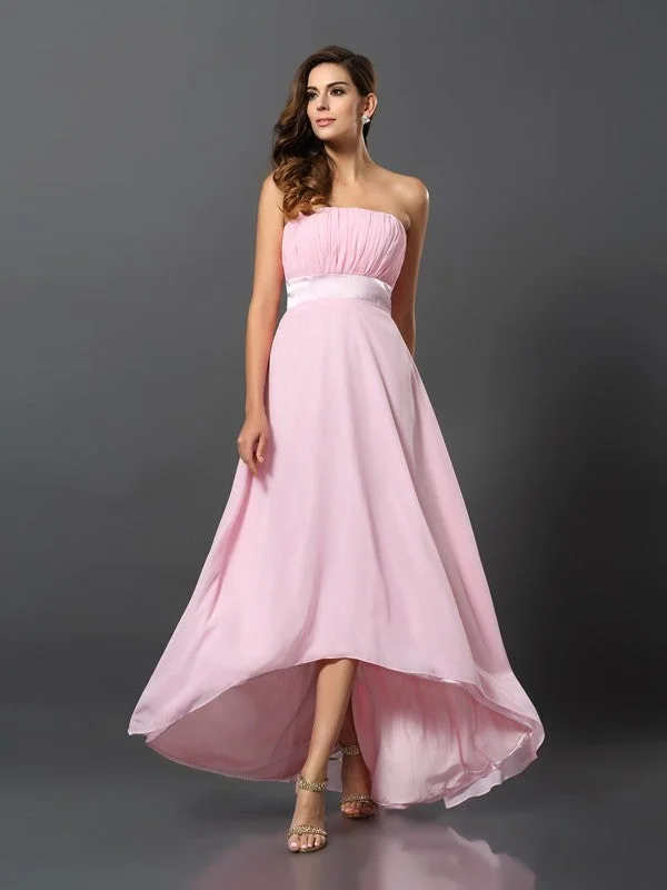 Women's Activewear Garments Fashion-Forward Style A-Line/Princess Strapless Sleeveless High Low Chiffon Bridesmaid Dresses