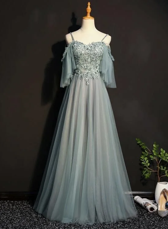 Women's Elegant Outfit Lovely Tulle Off Shoulder Long Prom Gown, Elegant Unique Party Dress  cg6351