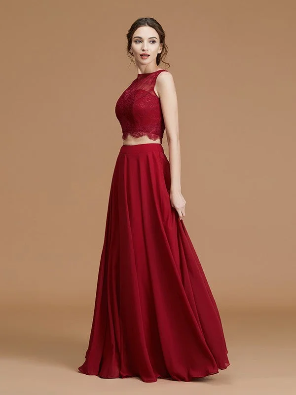 Classic Clothes For Women Classic Charm A-Line/Princess Bateau Sleeveless Floor-Length Lace Chiffon Bridesmaid Dresses