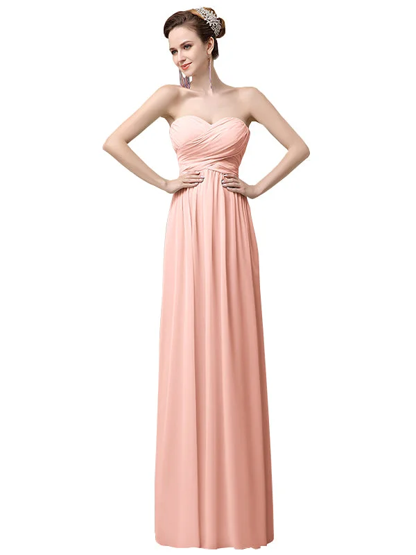 Women's Athleisure Apparel Score Big on Glamorous Red - Carpet Styles A-line Chiffon Sweetheart Floor-Length Long Bridesmaid Dresses