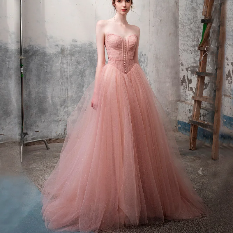 Women's Fashion-Forward Apparel End - of - Month Blowout Strapless A-line Tulle Blush Pink Wedding Dress with Mid Back