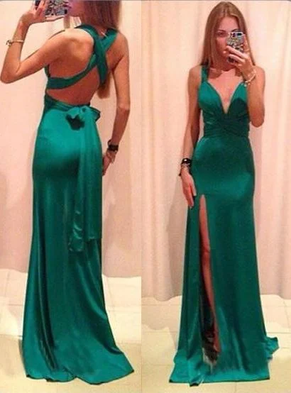 Women's Sports Apparel Cottagecore Rustic Charm Style Long Straps High-Slit Stretch Satin Prom Dresses  cg15637