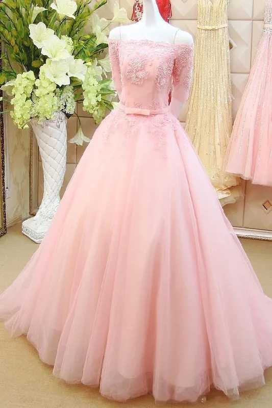 Women's Vacation Outfit Pink Prom Dresses,off the shoulder Prom Gowns  cg6425