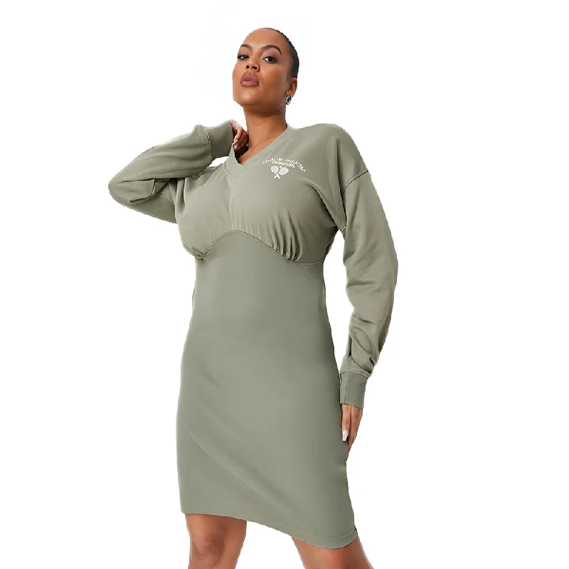 Stylish Women's Attire Art Deco Geometric Pattern Look Women's Graphic Bodycon Sweater Dress,Olive