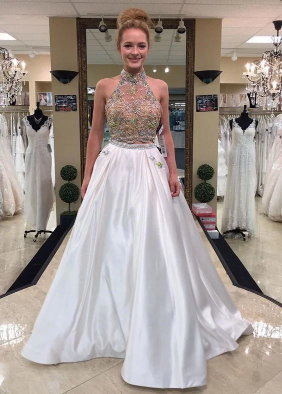 Women's Trendy Casual Clothes Romantic Date - Night Ensemble Shinning rhinestone strapless two pieces white satin full length sweet 16 prom dresses   cg13137