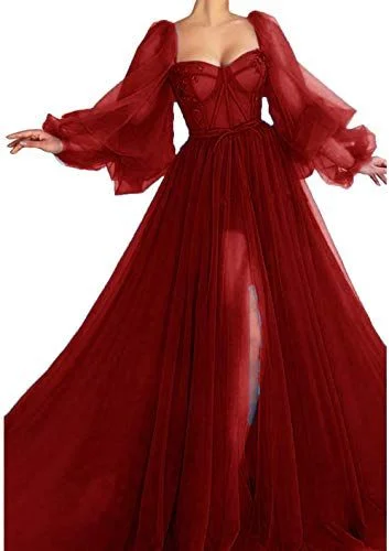 Women's Luxury Garments Long Puffy Sleeve Prom Dress Long with Split Evening Gowns Birthday Party Dresses    cg9860