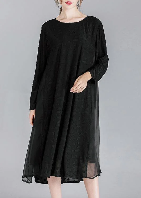 Stylish Women's Garments Contemporary Elegance Simple Black Patchwork Chiffon Long Sleeve Spring Summer Dress