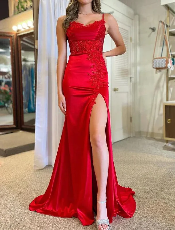 Timeless Women's Clothing Everyday Glamour Women Beaded Appliques Prom Dresses Long Side Slit Evening Gowns Formal Party Dress YPD328