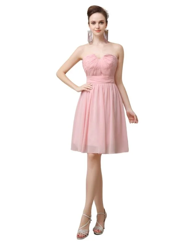 Women's Professional Apparel Flash Sale Simple Strapless Chiffon A-line Knee-Length Short Bridesmaid Dresses