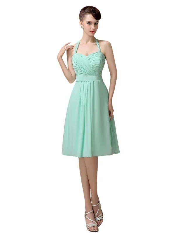 Affordable Luxury Women's Apparel Weekend Special Halter Straps Chiffon Simple Backless Short Bridesmaid Dresses