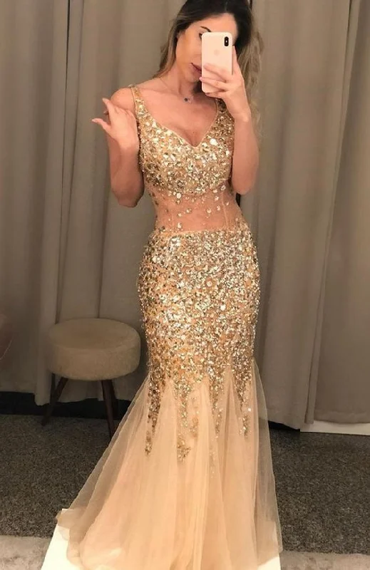 Casual Apparel For Women Now on Sale for Chic Urban Styles Sexy Mermaid Prom Dress Champagne Gold Evening Gown   cg18152