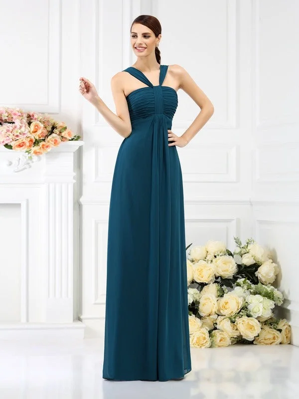 Women's Comfy Attire For Lounging Luxe Layering A-Line/Princess Straps Pleats Sleeveless Long Chiffon Bridesmaid Dresses