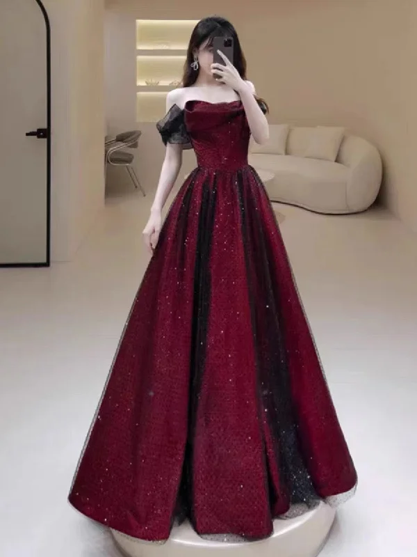 Women's Chic Outerwear Garments Subtle Sophistication Sexy Ball Gown Off The Shoulder Red Tulle Long Prom Dresses Evening Dress C3267