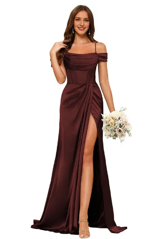 Women's Formal Clothes Clearance Event Amzcw Long Satin Bridesmaid Dresses with Silt for Wedding Formal Gowns Mermaid Prom Dress gowns evening dresses