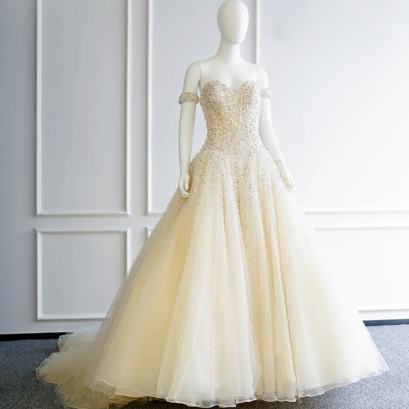 Tailored Clothing For Women Buy More, Save More Pale Yellow Strapless Bling Wedding Dress with Sweetheart