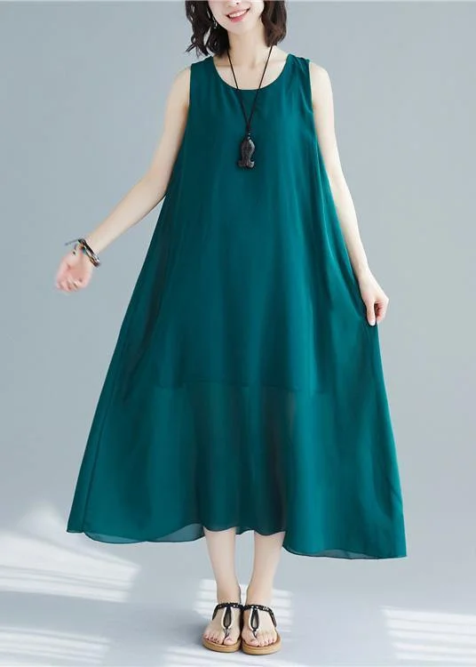 Women's Casual Clothing For Lounging Limited Quantities Loose sleeveless cotton outfit pattern blackish green long Dress summer