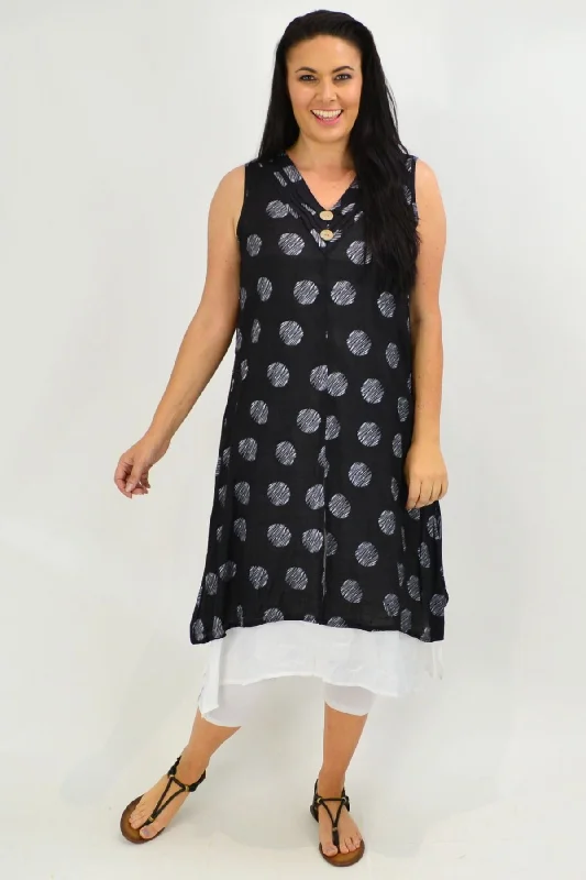 Women's Clothing Sets Father's Day Deals Sleeveless Black Dots Overlay Tunic Dress