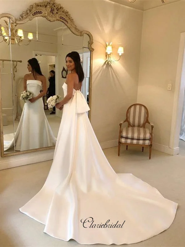 Women's Outerwear Clothing Last Chance Sale Elegant Strapless A-line Wedding Dresses, Satin Train Wedding Dresses